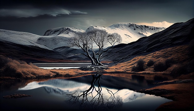 Foto la bellezza tranquilla della natura si riflette nell'acqua calma generativa ai