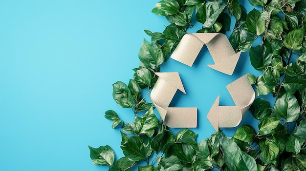 Photo natureinspired recycling symbol with green leaves design