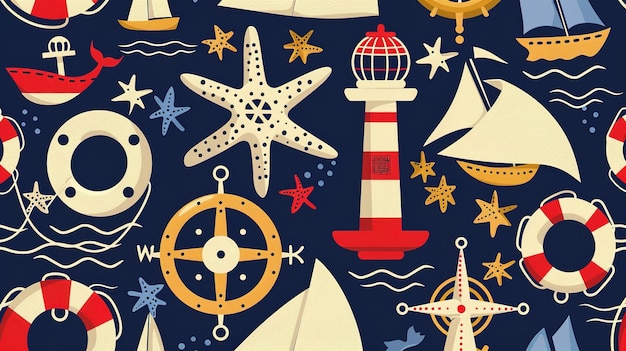 Nautical theme seamless pattern wallpaper ar 169 v 6 Job ID 88d35ea6004d4229a990f5a6bcbf5ea1