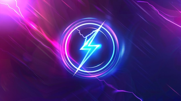 Photo neon lightning bolt in a circular frame