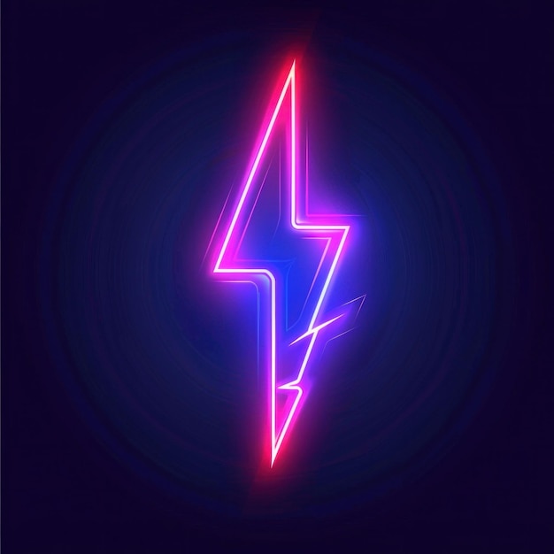Photo neon lightning bolt on a dark background with vibrant pink and blue hues creating a dynamic and energetic vibe