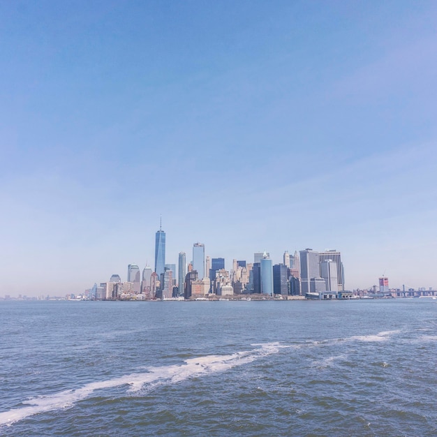 New york city skyline seen from a boat