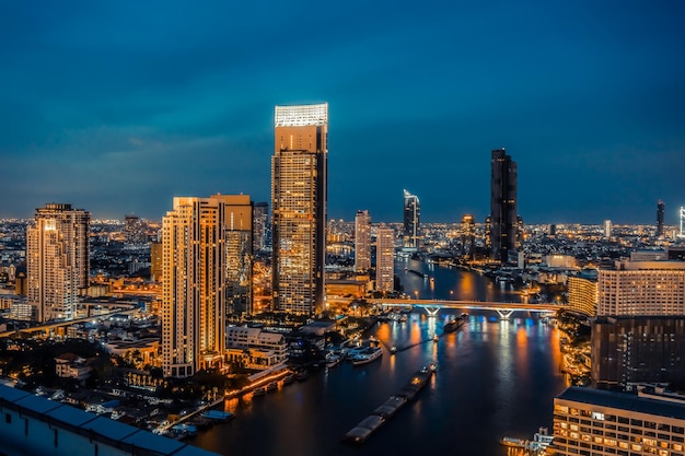 Night cityscape and highrise buildings in metropolis city center