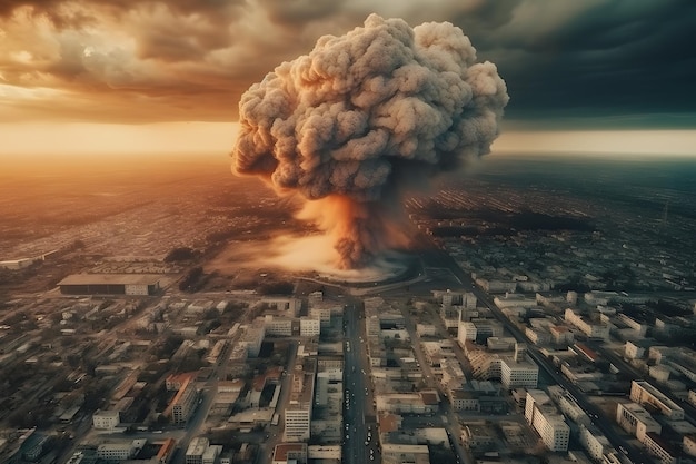 Photo a nuclear explosion is shown over a city.