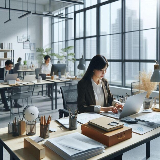 Photo an office with a person working at a desk