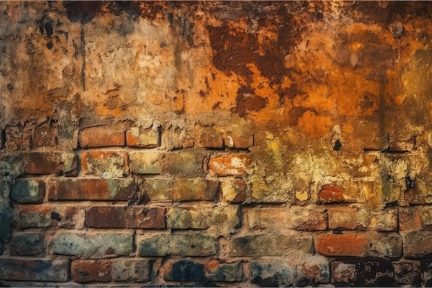 An old brick wall with a rusty texture and worn surface