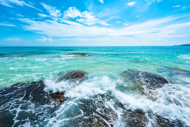 Фотография открытое море и брызги воды на пляже