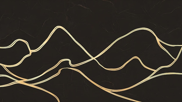 Photo opulent gold line art on black luxury wallpaper with minimalist mountains