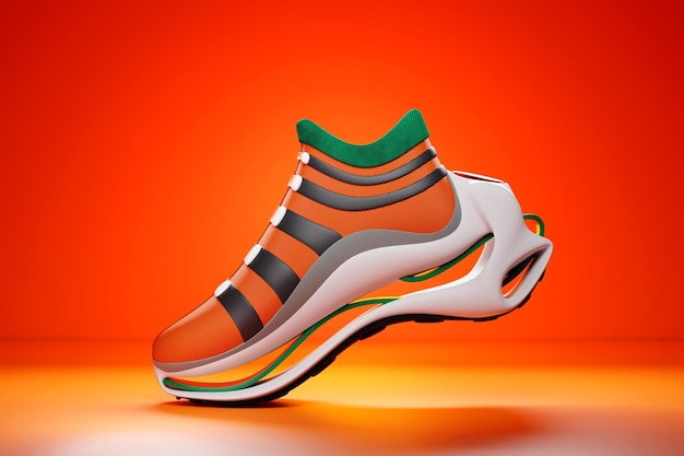 Orange and green sneaker premium 3d Render on a monochrone background