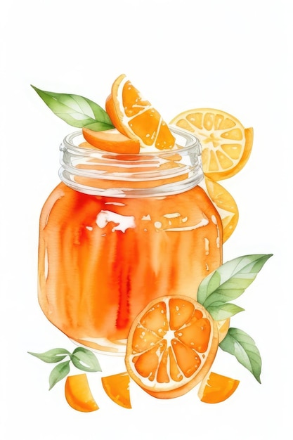 Orange jam in a jar with slices of orange