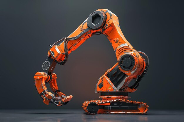 An orange robotic arm on a black background