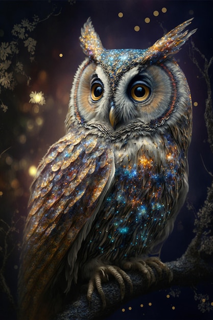 An owl sitting on top of a tree branch generative ai