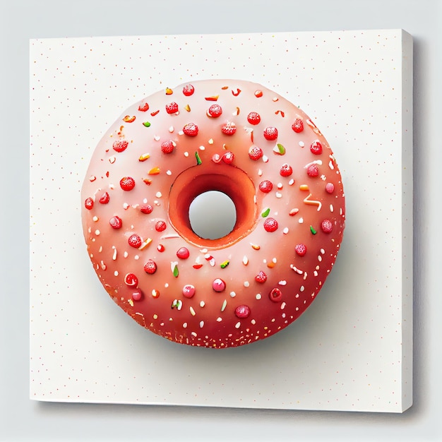 A painting of a donut with pink and yellow sprinkles on it.