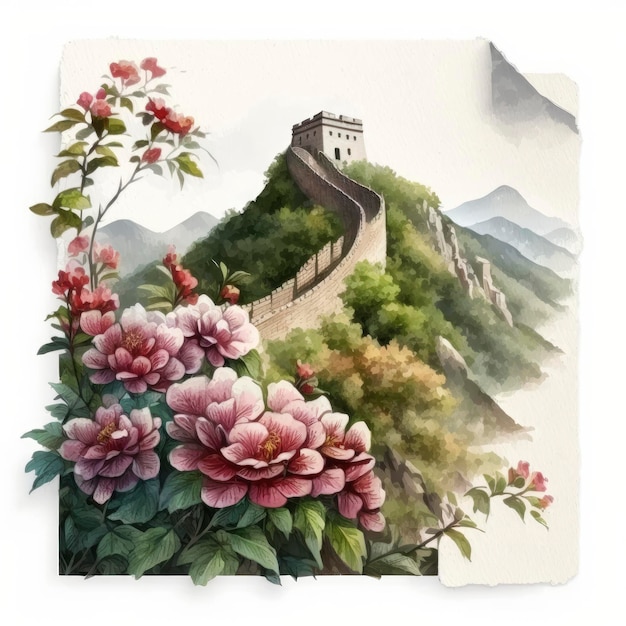 A painting of the great wall of china