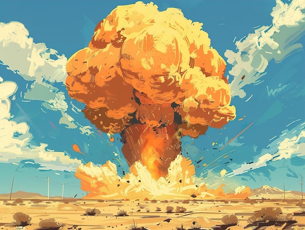 Photo a painting of a nuclear explosion in a desert