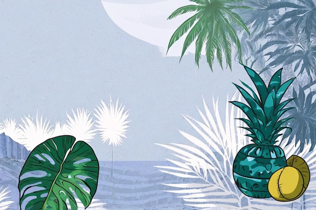 Photo a painting of palm trees and a moon with a place for text