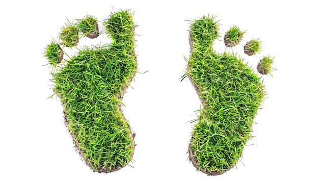 Photo a pair of footprints made of green grass isolated on a white background the concept of environmental protection and sustainability