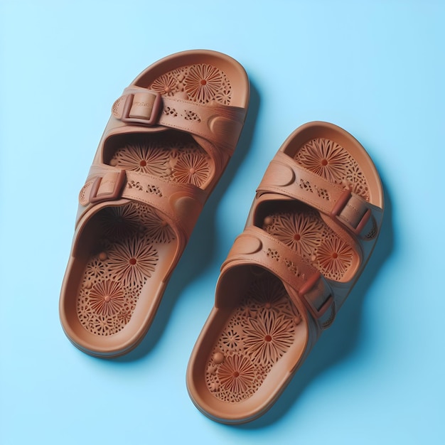 A pair of reflexology sandals designed to stimulate pressure points on the feet isolated on a plain