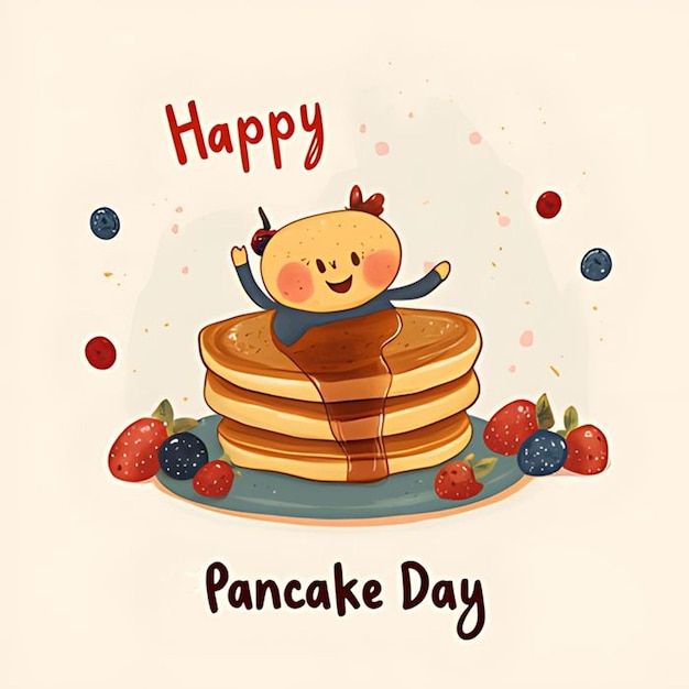 Photo pancake day celebration design with syrup and berry garnish