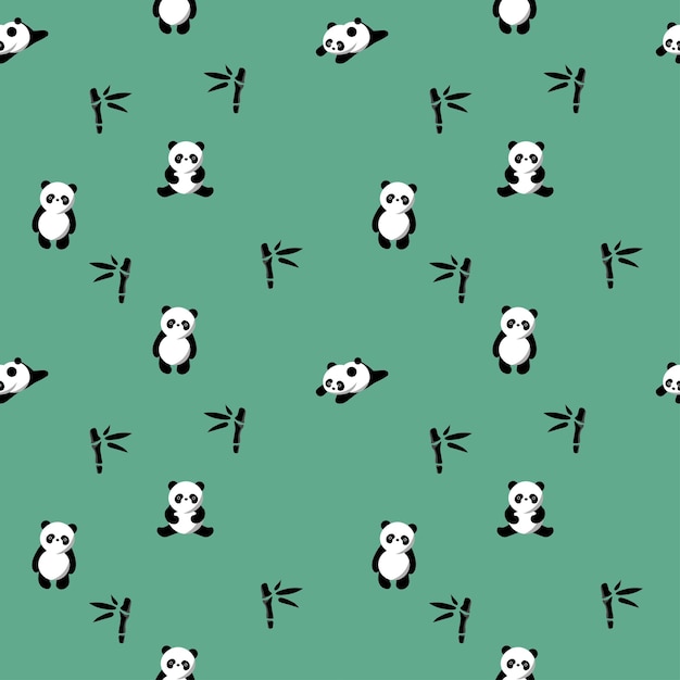 pandas on a green background with black and white dots