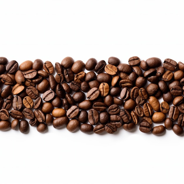 Photo panoramic coffee beans border isolated on a white background