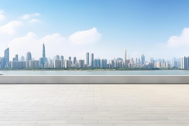 Photo panoramic skyline and modern commercial office buildings with empty road in shenzhen china asphalt