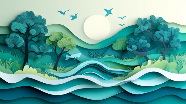 Photo paper art celebrating world water day with ecological focus