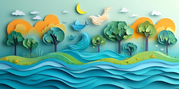 Photo paper art celebrating world water day with ecological focus