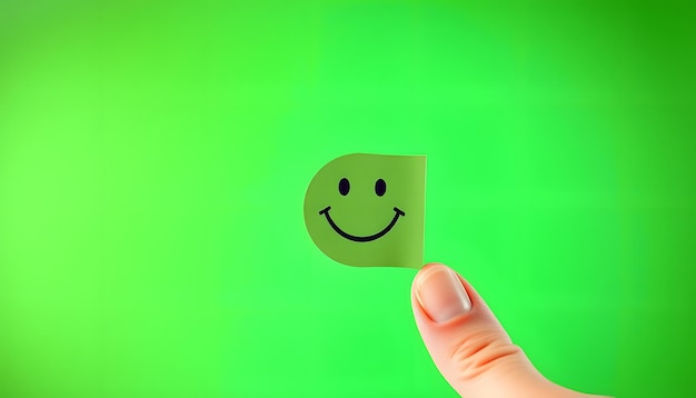 paper cut smiley face in handcon green background positive thinking mental health assessment