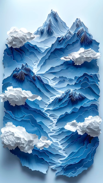 Paper mountain landscape blue mountains made of paper