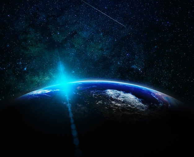 Part of earth with sun rise and lens flare background, Internet Network concept