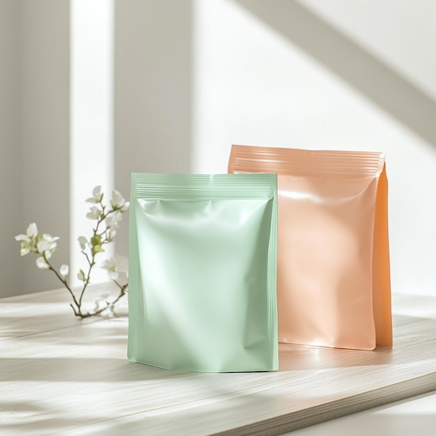 Photo pastel standup pouch packaging mockup