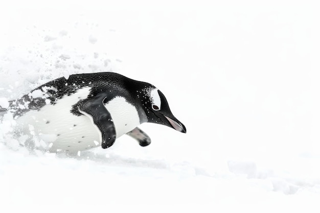 Photo penguin sliding down snowy hill fun