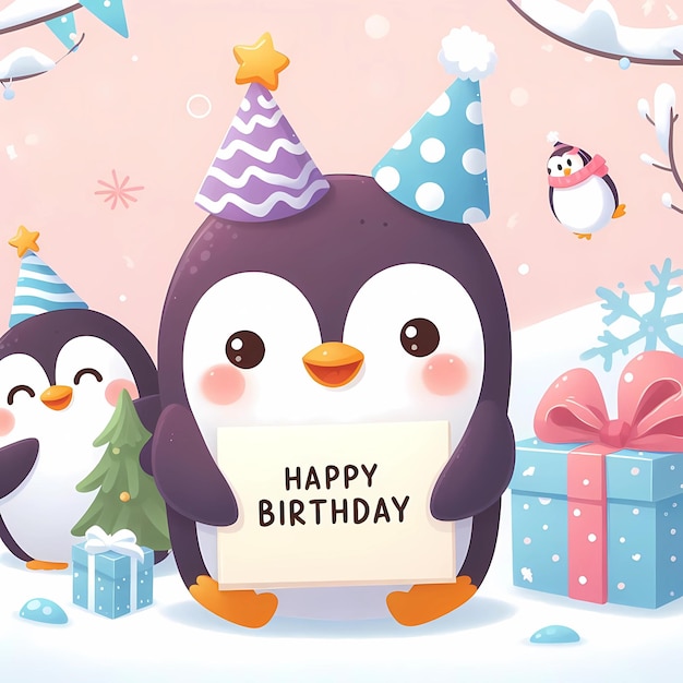 Photo a penguin with a happy birthday card on it