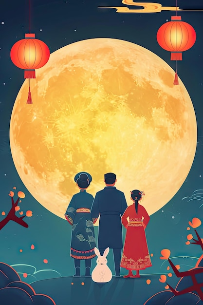 Photo people family celebration moon festival midautumn festival background