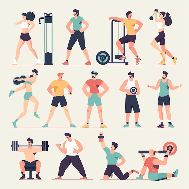 Photo people at sport gym vector collection healthy fitness sports workout vector illustration collection