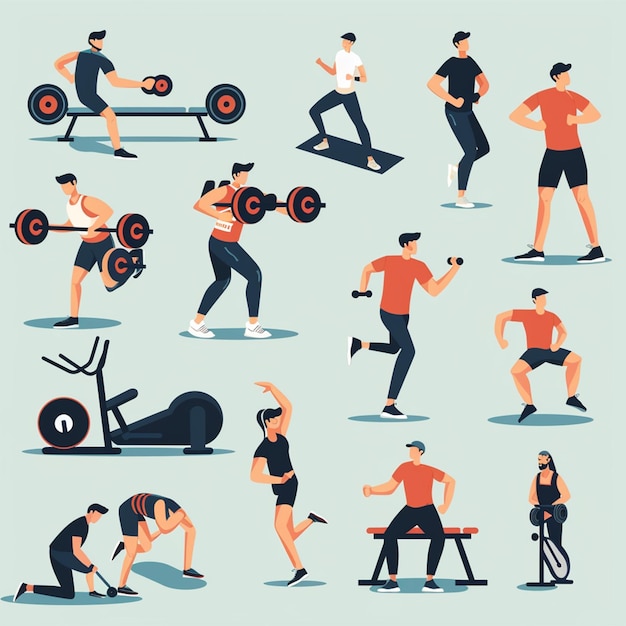 Photo people at sport gym vector collection healthy fitness sports workout vector illustration collection