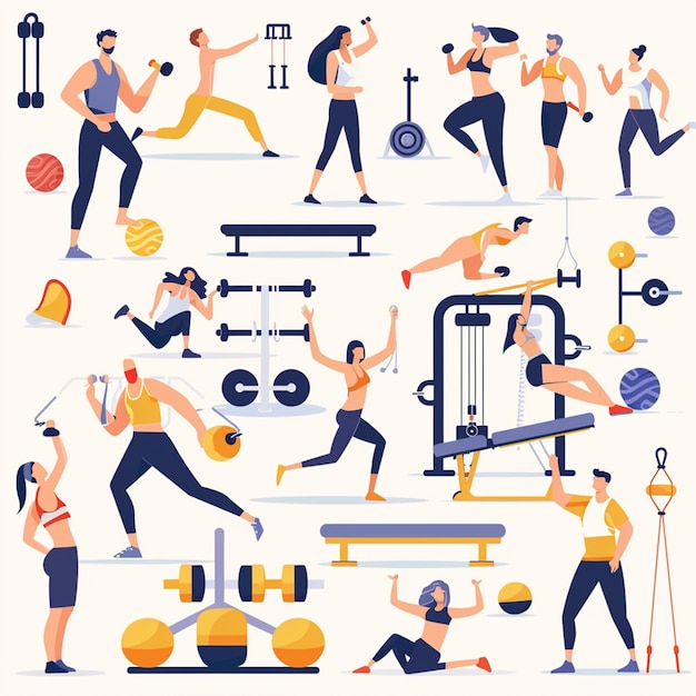 Photo people at sport gym vector collection healthy fitness sports workout vector illustration collection