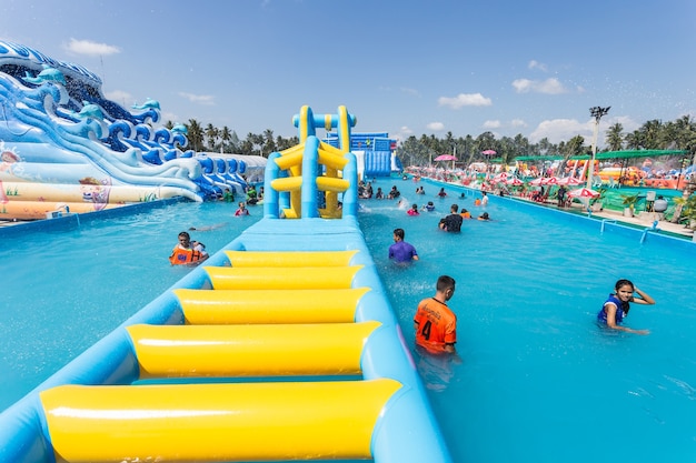 People in the  water park