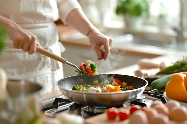 Person Cooking Vegetables in the Kitchen