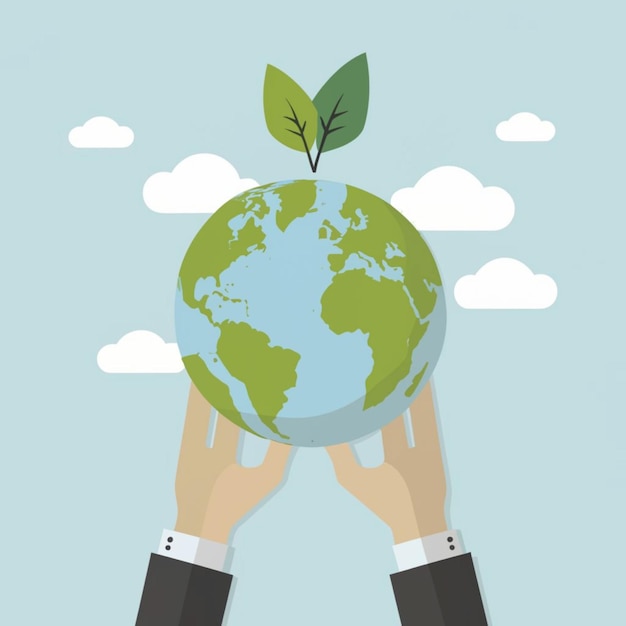 Photo a person holding a globe with a green plant growing on it