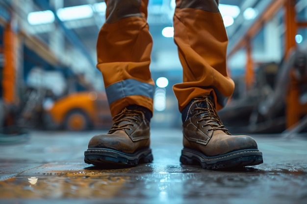 Photo a person standing on a floor in a garage