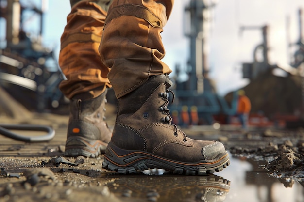 Photo a person wearing a pair of boots stands in the water