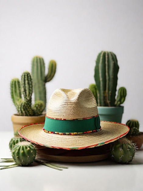 photo of a cinco de mayo maxican straw hat and green cactus