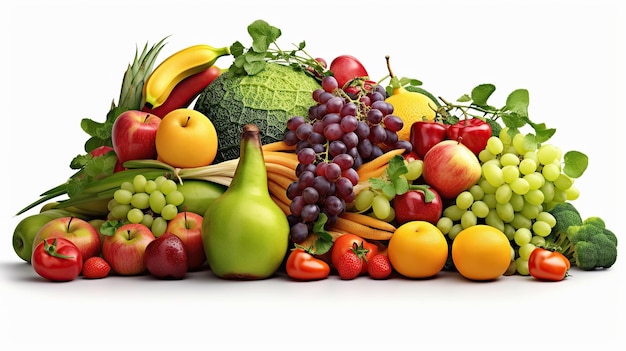 Photo Food fruit and vegetable 3d white background Generative AI