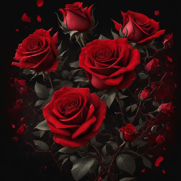 Photo of red roses bouquet spiked splash art aesthetic for tshirt design 8