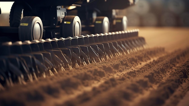 Photo a photo of a seed drill planting seeds in rows