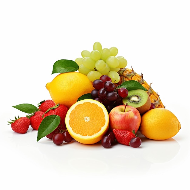 photo of some fresh fruit from orchard and healthy eating style concept on white background