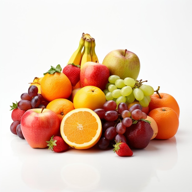 photo of some fresh fruit from orchard and healthy eating style concept on white background