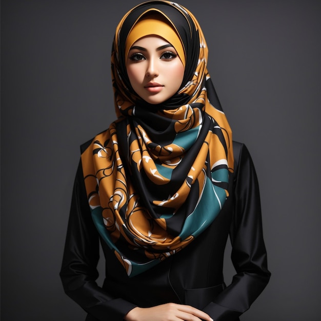 A photo of a stylish hijab model with a black background 2